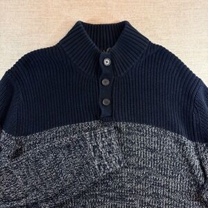 Banana Republic Mens XXL Navy Blue Marled Colorblock Cotton Mock Neck Sweater